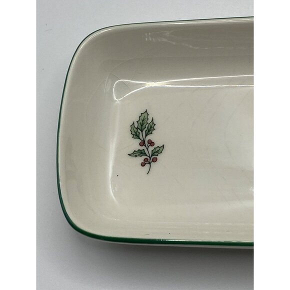 Niko Japan Christmas Tree Rectangular Tray With Holly & Tree Design Ceramic - Picture 6 of 8